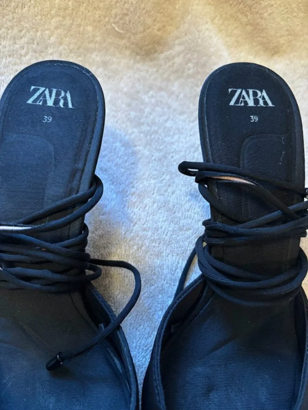 ZARA Women's Black Pointed-Toe Lace-up Heeled Pumps - size 39 - Picture 12 of 16